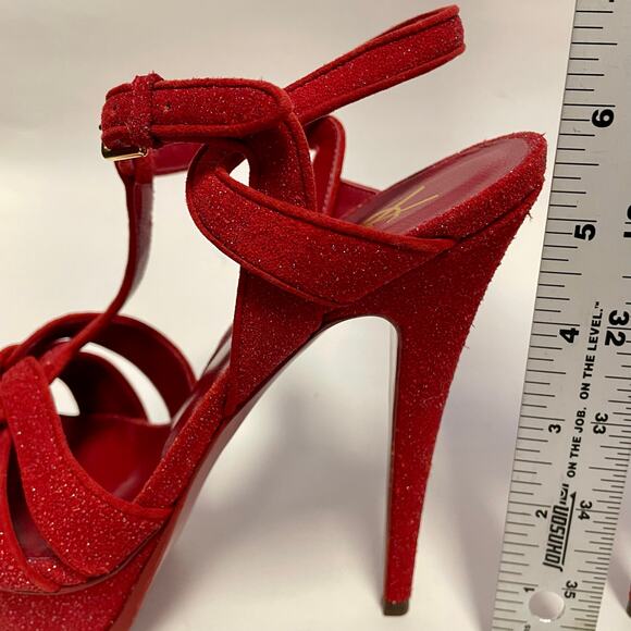SAINT LAURENT YSL Tribute Platform Heels Red Suede Quartz Glitter EU 38.5/US 8.5 - Picture 10 of 11